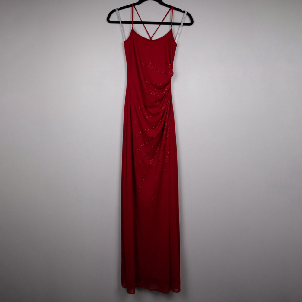 Y2K Roberta red side ruched formal dress-S